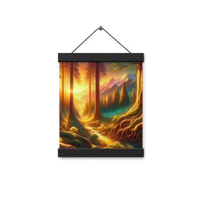 Golden-Stunde Alpenwald, Sonnenlicht durch Blätterdach - Premium Poster mit Aufhängung camping xxx yyy zzz 20.3 x 25.4 cm