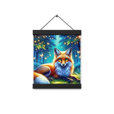 Funkelnder Nachtfuchs auf Waldlichtung mit Feuerwerk - Premium Poster mit Aufhängung camping xxx yyy zzz 20.3 x 25.4 cm