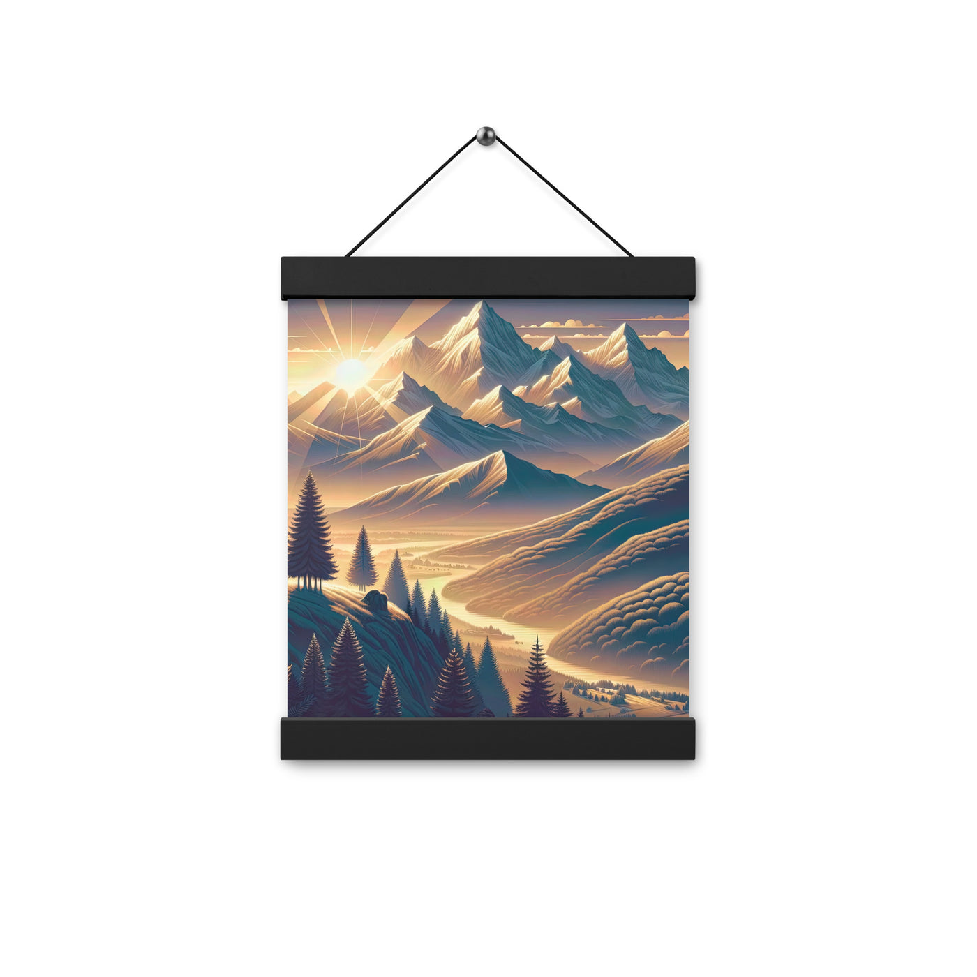 Alpen-Morgendämmerung, erste Sonnenstrahlen auf Schneegipfeln - Premium Poster mit Aufhängung berge xxx yyy zzz 20.3 x 25.4 cm