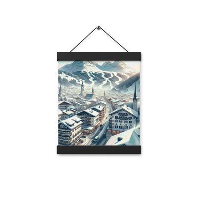 Winter in Kitzbühel: Digitale Malerei von schneebedeckten Dächern - Premium Poster mit Aufhängung berge xxx yyy zzz 20.3 x 25.4 cm
