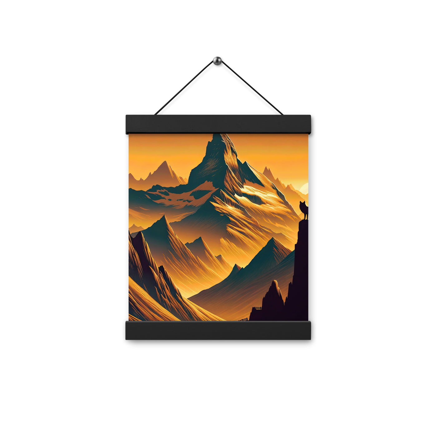 Fuchs in Alpen-Sonnenuntergang, goldene Berge und tiefe Täler - Premium Poster mit Aufhängung camping xxx yyy zzz 20.3 x 25.4 cm