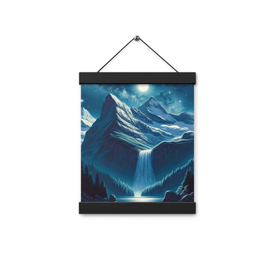 Legendäre Alpennacht, Mondlicht-Berge unter Sternenhimmel - Premium Poster mit Aufhängung berge xxx yyy zzz 20.3 x 25.4 cm