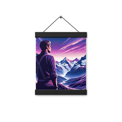 Wanderer in alpiner Dämmerung, schneebedeckte Gipfel ins Unendliche - Premium Poster mit Aufhängung wandern xxx yyy zzz 20.3 x 25.4 cm