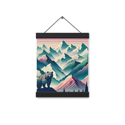 Bär im Panoramablick der Alpen, moderne Kunst-Gebirgsschichten - Premium Poster mit Aufhängung camping xxx yyy zzz 20.3 x 25.4 cm