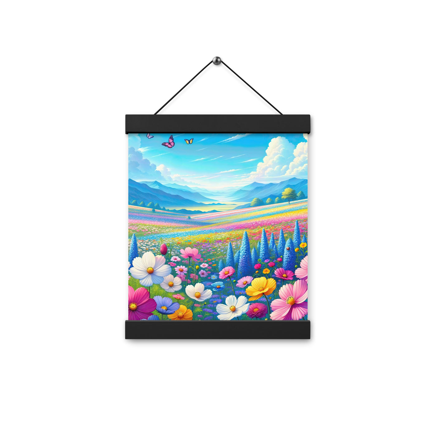 Weitläufiges Blumenfeld unter himmelblauem Himmel, leuchtende Flora - Premium Poster mit Aufhängung camping xxx yyy zzz 20.3 x 25.4 cm