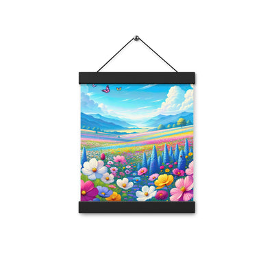 Weitläufiges Blumenfeld unter himmelblauem Himmel, leuchtende Flora - Premium Poster mit Aufhängung camping xxx yyy zzz 20.3 x 25.4 cm