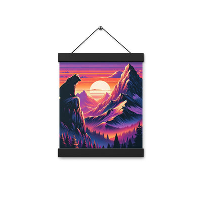 Alpen-Sonnenuntergang mit Bär auf Hügel, warmes Himmelsfarbenspiel - Premium Poster mit Aufhängung camping xxx yyy zzz 20.3 x 25.4 cm