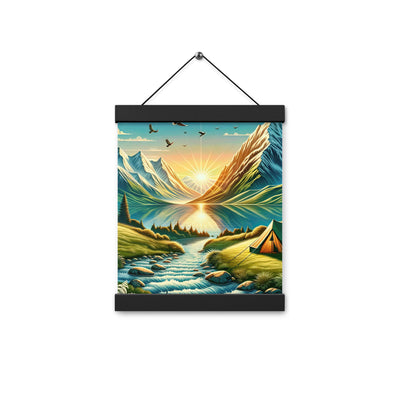 Zelt im Alpenmorgen mit goldenem Licht, Schneebergen und unberührten Seen - Premium Poster mit Aufhängung berge xxx yyy zzz 20.3 x 25.4 cm