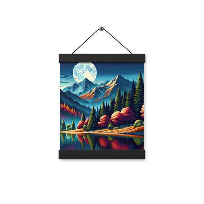 Ruhiger Herbstabend in den Alpen, grün-rote Berge - Premium Poster mit Aufhängung berge xxx yyy zzz 20.3 x 25.4 cm
