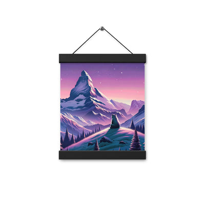 Bezaubernder Alpenabend mit Bär, lavendel-rosafarbener Himmel (AN) - Premium Poster mit Aufhängung xxx yyy zzz 20.3 x 25.4 cm
