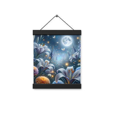 Ätherische Mondnacht auf blühender Wiese, silbriger Blumenglanz - Premium Poster mit Aufhängung camping xxx yyy zzz 20.3 x 25.4 cm