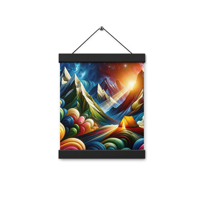 Abstrakte Bergwelt in lebendigen Farben mit Zelt - Premium Poster mit Aufhängung camping xxx yyy zzz 20.3 x 25.4 cm