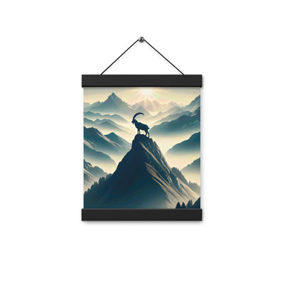 Morgendlicher Steinbock auf Alpengipfel, steile Berghänge - Premium Poster mit Aufhängung berge xxx yyy zzz 20.3 x 25.4 cm