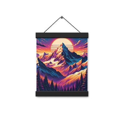 Lebendiger Alpen-Sonnenuntergang, schneebedeckte Gipfel in warmen Tönen - Premium Poster mit Aufhängung berge xxx yyy zzz 20.3 x 25.4 cm