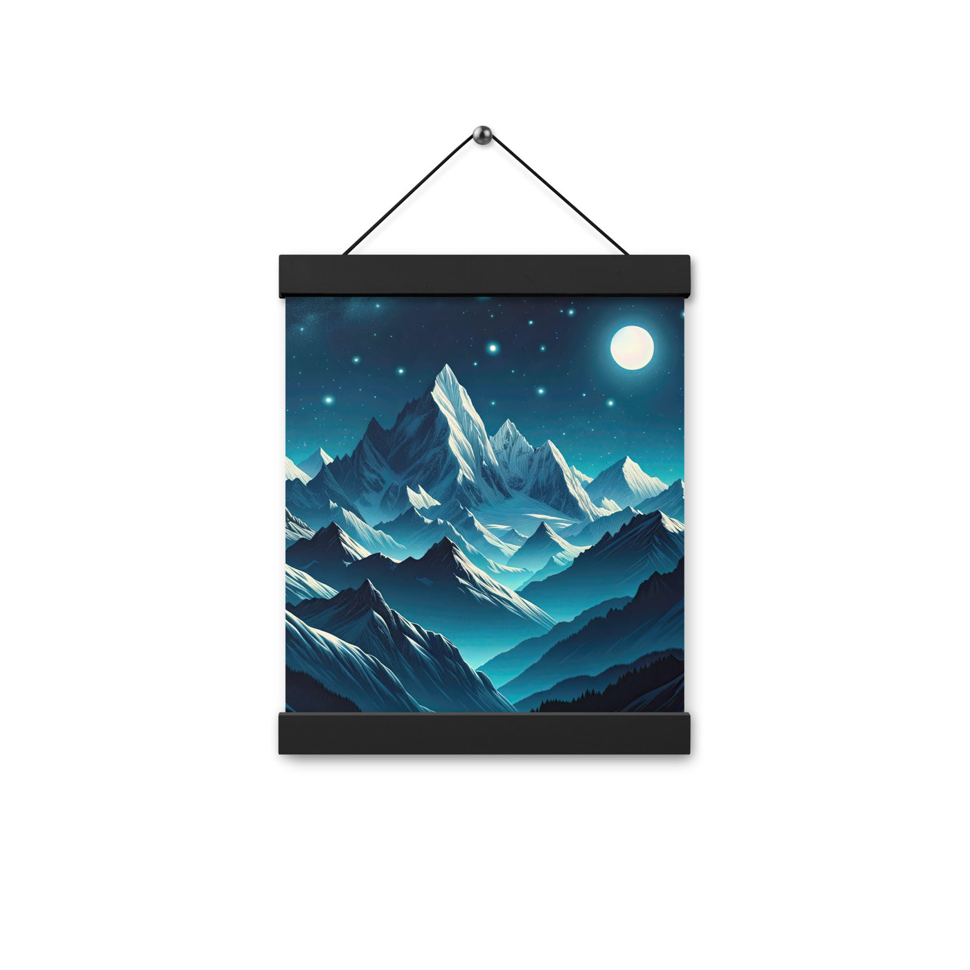 Sternenklare Nacht über den Alpen, Vollmondschein auf Schneegipfeln - Premium Poster mit Aufhängung berge xxx yyy zzz 20.3 x 25.4 cm