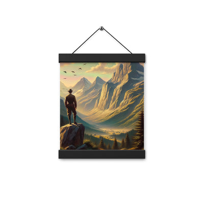 Ölgemälde eines Schweizer Wanderers in den Alpen bei goldenem Sonnenlicht - Premium Poster mit Aufhängung wandern xxx yyy zzz 20.3 x 25.4 cm
