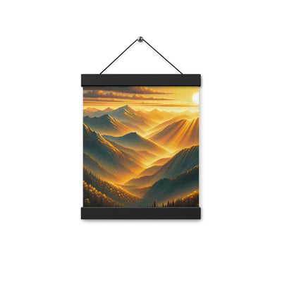 Ölgemälde der Berge in der goldenen Stunde, Sonnenuntergang über warmer Landschaft - Premium Poster mit Aufhängung berge xxx yyy zzz 20.3 x 25.4 cm