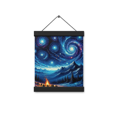Sternennacht über den Alpen inspiriertes Ölgemälde, mystischer Nachthimmel in Blau - Premium Poster mit Aufhängung camping xxx yyy zzz 20.3 x 25.4 cm
