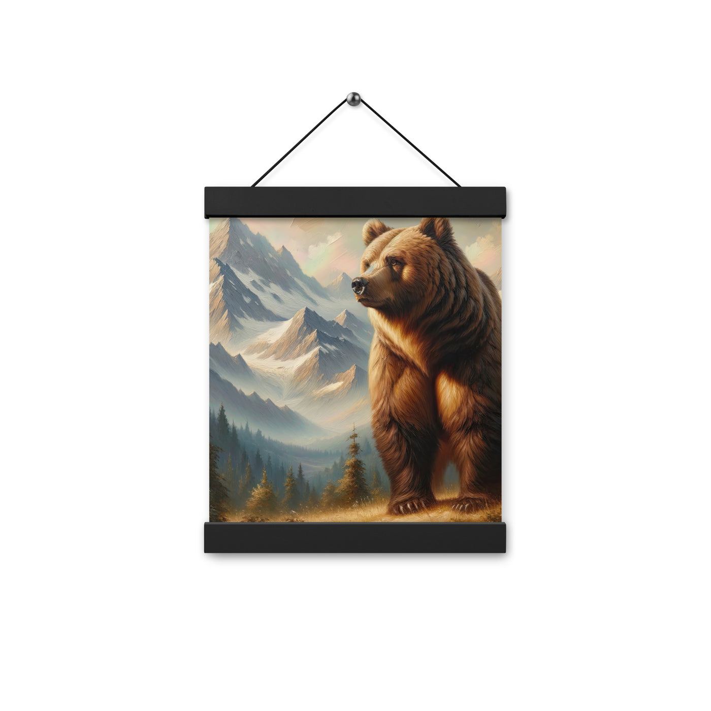 Ölgemälde eines königlichen Bären vor der majestätischen Alpenkulisse - Premium Poster mit Aufhängung camping xxx yyy zzz 20.3 x 25.4 cm