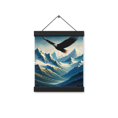 Ölgemälde eines Adlers vor schneebedeckten Bergsilhouetten - Premium Poster mit Aufhängung berge xxx yyy zzz 20.3 x 25.4 cm