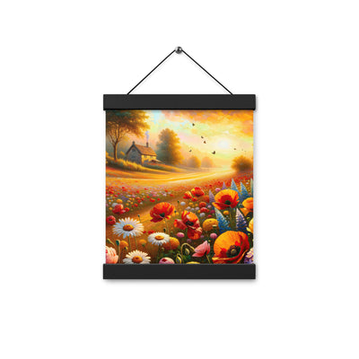 Ölgemälde eines Blumenfeldes im Sonnenuntergang, leuchtende Farbpalette - Premium Poster mit Aufhängung camping xxx yyy zzz 20.3 x 25.4 cm