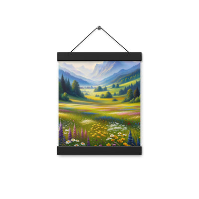 Ölgemälde einer Almwiese, Meer aus Wildblumen in Gelb- und Lilatönen - Premium Poster mit Aufhängung berge xxx yyy zzz 20.3 x 25.4 cm