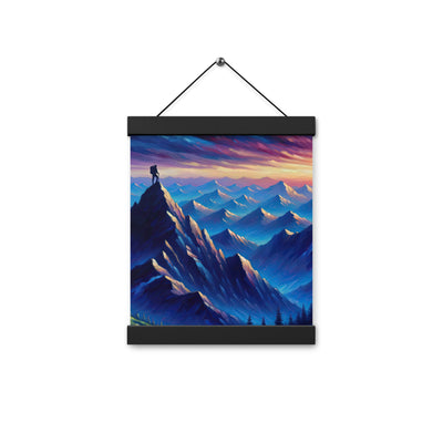 Ölgemälde eines ruhigen Alpenabends mit Bergsteigersilhouette auf dem Gipfel - Premium Poster mit Aufhängung wandern xxx yyy zzz 20.3 x 25.4 cm