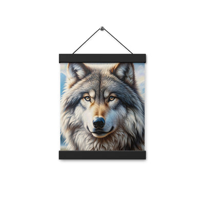 Porträt-Ölgemälde eines prächtigen Wolfes mit faszinierenden Augen (AN) - Premium Poster mit Aufhängung xxx yyy zzz 20.3 x 25.4 cm