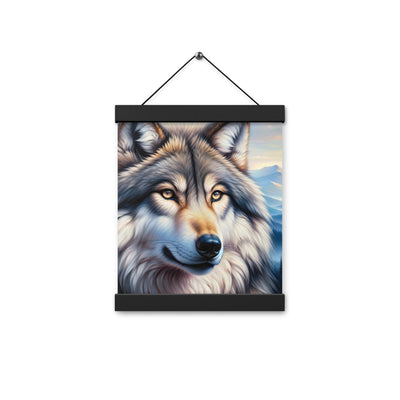 Ölgemäldeporträt eines majestätischen Wolfes mit intensiven Augen in der Berglandschaft (AN) - Premium Poster mit Aufhängung xxx yyy zzz 20.3 x 25.4 cm