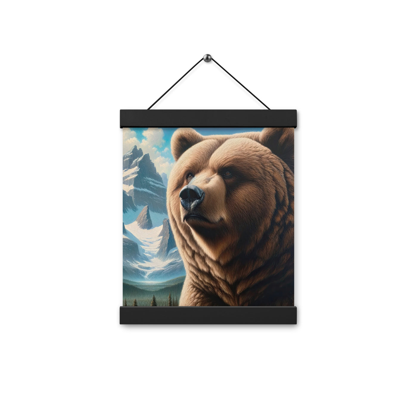 Realistisches Ölgemälde eines männlichen Bären in den Bergen mit Fokus auf Stärke und Schärfe - Enhanced Matte Paper Poster With Hanger camping xxx yyy zzz 20.3 x 25.4 cm