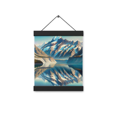 Ölgemälde eines unberührten Sees, der die Bergkette spiegelt - Premium Poster mit Aufhängung berge xxx yyy zzz 20.3 x 25.4 cm