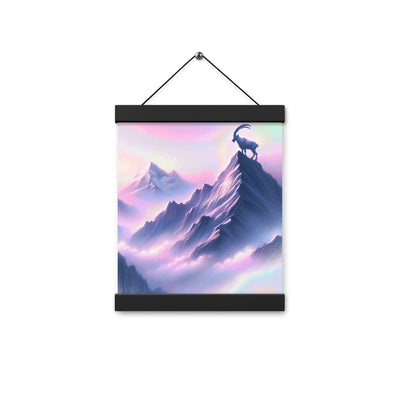 Pastellzeichnung der Alpen im Morgengrauen mit Steinbock in Rosa- und Lavendeltönen - Premium Poster mit Aufhängung berge xxx yyy zzz 20.3 x 25.4 cm