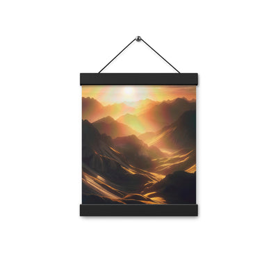 Foto der goldenen Stunde in den Bergen mit warmem Schein über zerklüftetem Gelände - Premium Poster mit Aufhängung berge xxx yyy zzz 20.3 x 25.4 cm