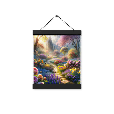 Foto einer Gartenszene im Frühling mit Weg durch blühende Rosen und Veilchen - Premium Poster mit Aufhängung camping xxx yyy zzz 20.3 x 25.4 cm