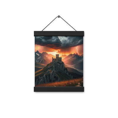 Foto einer Alpenburg bei stürmischem Sonnenuntergang, dramatische Wolken und Sonnenstrahlen - Enhanced Matte Paper Poster With Hanger berge xxx yyy zzz 20.3 x 25.4 cm