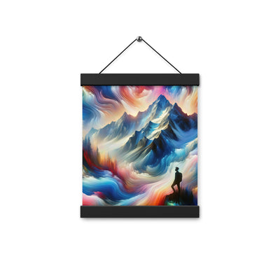 Foto eines abstrakt-expressionistischen Alpengemäldes mit Wanderersilhouette - Premium Poster mit Aufhängung wandern xxx yyy zzz 20.3 x 25.4 cm