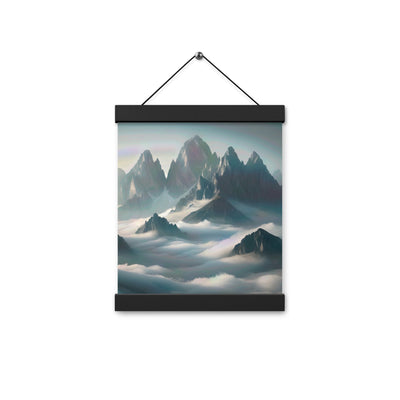 Foto eines nebligen Alpenmorgens, scharfe Gipfel ragen aus dem Nebel - Premium Poster mit Aufhängung berge xxx yyy zzz 20.3 x 25.4 cm
