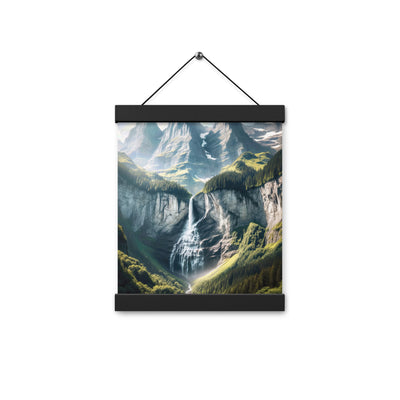 Foto der sommerlichen Alpen mit üppigen Gipfeln und Wasserfall - Premium Poster mit Aufhängung berge xxx yyy zzz 20.3 x 25.4 cm