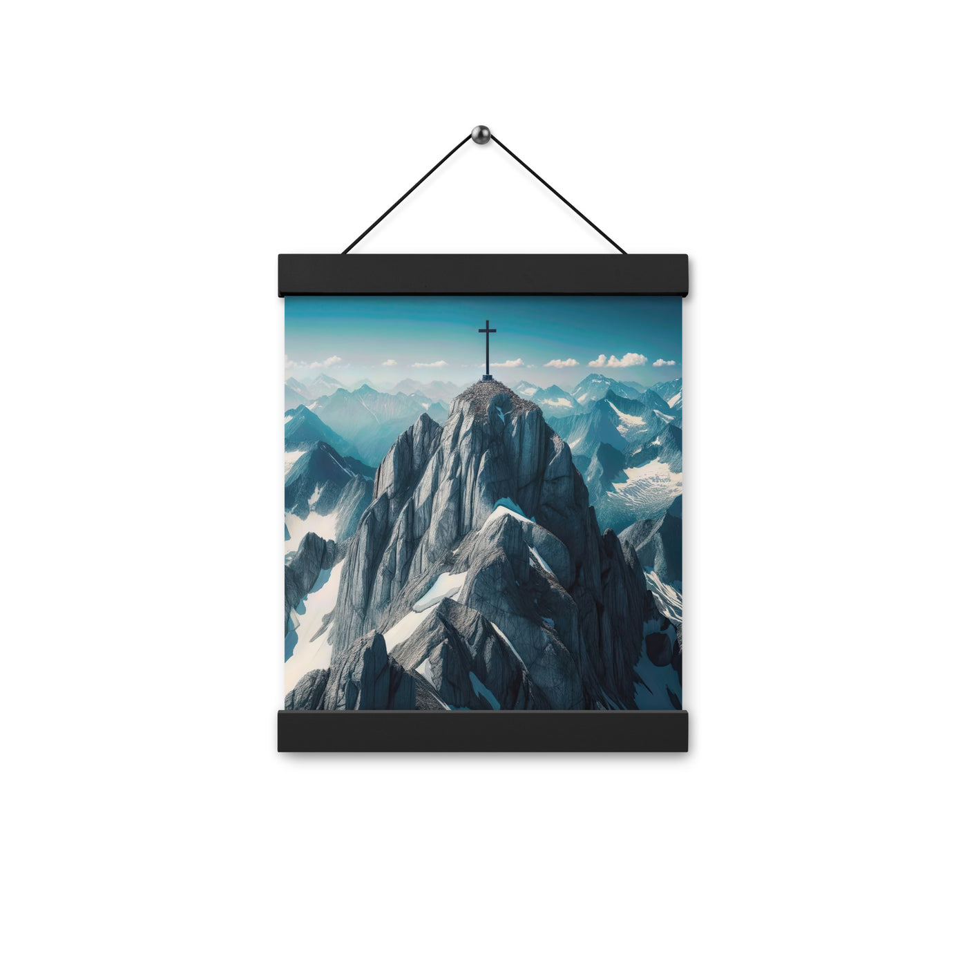 Foto der Alpen mit Gipfelkreuz an einem klaren Tag, schneebedeckte Spitzen vor blauem Himmel - Enhanced Matte Paper Poster With Hanger berge xxx yyy zzz 20.3 x 25.4 cm