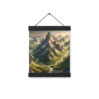 Fotorealistisches Bild der Alpen mit österreichischer Flagge, scharfen Gipfeln und grünen Tälern - Enhanced Matte Paper Poster With berge xxx yyy zzz 20.3 x 25.4 cm