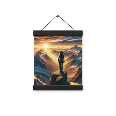 Fotorealistische Darstellung der Alpen bei Sonnenaufgang, Wanderin unter einem gold-purpurnen Himmel - Enhanced Matte Paper Poster With wandern xxx yyy zzz 20.3 x 25.4 cm