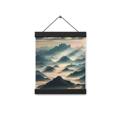 Foto der Alpen im Morgennebel, majestätische Gipfel ragen aus dem Nebel - Premium Poster mit Aufhängung berge xxx yyy zzz 20.3 x 25.4 cm