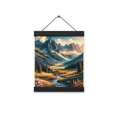 Quadratisches Kunstwerk der Alpen, majestätische Berge unter goldener Sonne - Premium Poster mit Aufhängung berge xxx yyy zzz 20.3 x 25.4 cm
