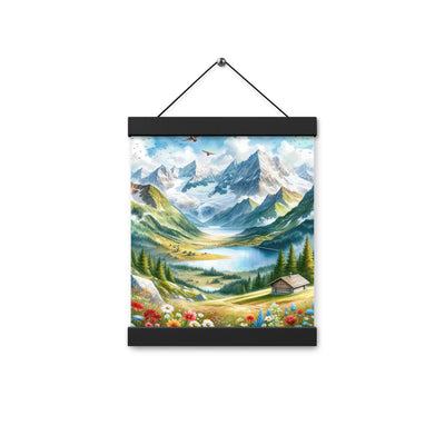 Quadratisches Aquarell der Alpen, Berge mit schneebedeckten Spitzen - Premium Poster mit Aufhängung berge xxx yyy zzz 20.3 x 25.4 cm