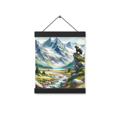 Aquarellmalerei eines Bären und der sommerlichen Alpenschönheit mit schneebedeckten Ketten - Enhanced Matte Paper Poster With Hanger camping xxx yyy zzz 20.3 x 25.4 cm