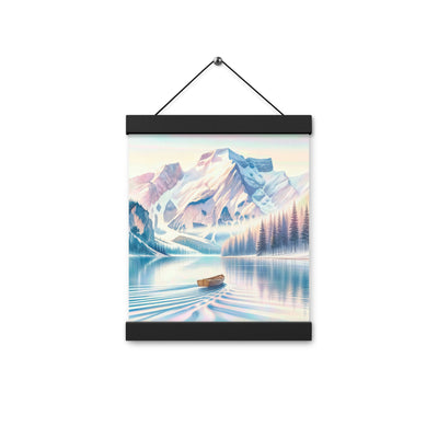 Aquarell eines klaren Alpenmorgens, Boot auf Bergsee in Pastelltönen - Premium Poster mit Aufhängung berge xxx yyy zzz 20.3 x 25.4 cm