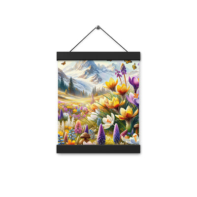 Aquarell einer ruhigen Almwiese, farbenfrohe Bergblumen in den Alpen - Premium Poster mit Aufhängung berge xxx yyy zzz 20.3 x 25.4 cm