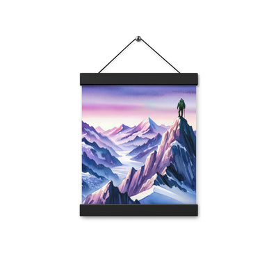 Aquarell eines Bergsteigers auf einem Alpengipfel in der Abenddämmerung - Premium Poster mit Aufhängung wandern xxx yyy zzz 20.3 x 25.4 cm