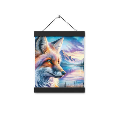 Aquarellporträt eines Fuchses im Dämmerlicht am Bergsee - Premium Poster mit Aufhängung camping xxx yyy zzz 20.3 x 25.4 cm