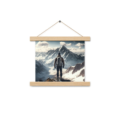 Wanderer auf Berg von hinten - Malerei - Premium Poster mit Aufhängung berge xxx Oak 25.4 x 25.4 cm